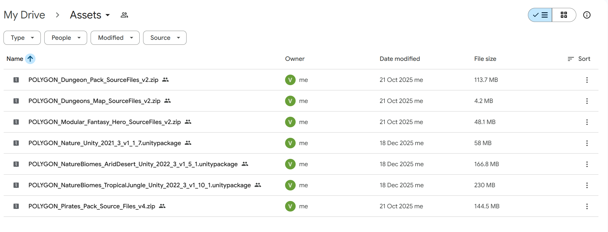Google Drive filled with assets
